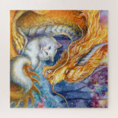 Puzzle Dragon Feu et Chat Blanc dans une Forêt Mystique (Horizontal)