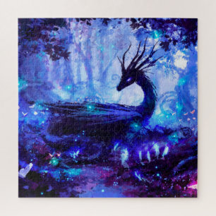Puzzle Dragon noir, scène de forêt nocturne.