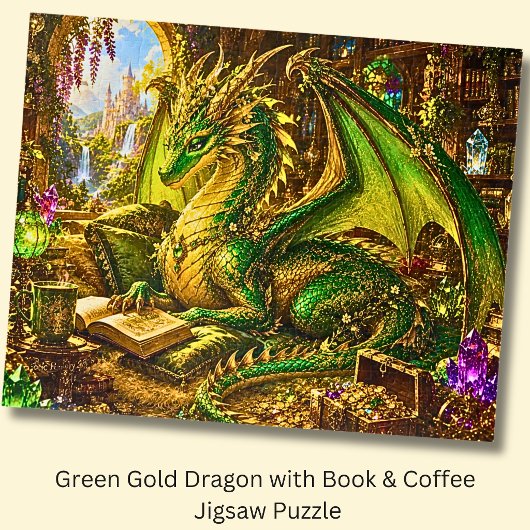 Puzzle Dragon Or Vert avec Livre & Café