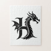 Puzzle Dragon Styled Letter H, Dragon Alphabet, Monogram (Vertical)
