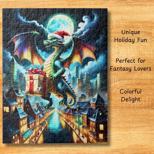 Puzzle Dragon Vert Livrant des Cadeaux de Noël