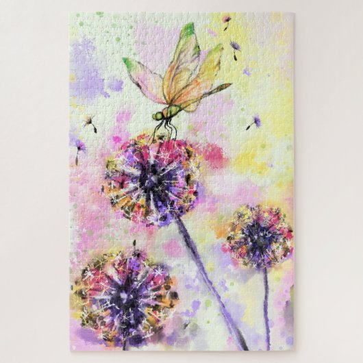 Puzzle Dragonfly and Dandelions - Peinture aquarelle (Vertical)
