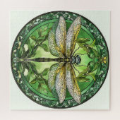 Puzzle Dragonfly ornée avec cadre floral vert (Horizontal)
