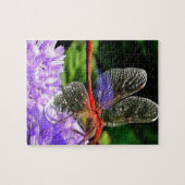 Puzzle Dragonfly rouge sur Violet Violet Fleurs (Horizontal)