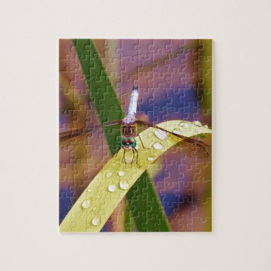 Puzzle Dragonfly sur la feuille de pluie (Vertical)