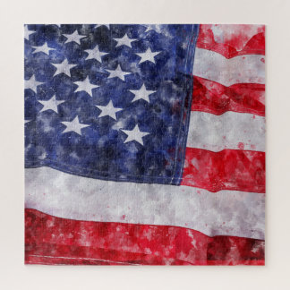 Puzzle Drapeau américain Abstrait, Aquarelle Style.