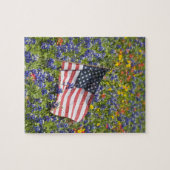 Puzzle Drapeau américain dans un champ de bleuets, (Horizontal)