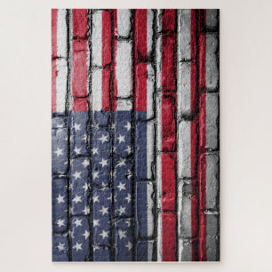 Puzzle Drapeau américain, drapeau sur les briques Jigsaw