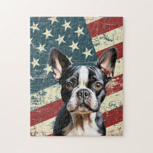 Puzzle Drapeau américain grunge Boston Terrier Chien
