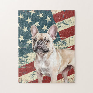 Puzzle Drapeau américain Grunge Fawn Tan Bouledogue Franç