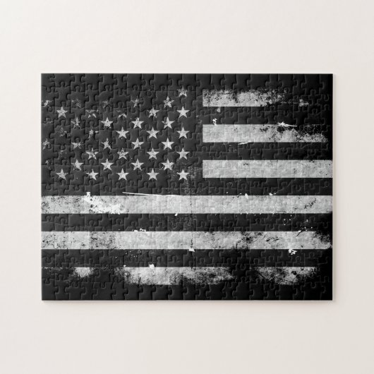 Puzzle Drapeau américain grunge noir et blanc (Horizontal)