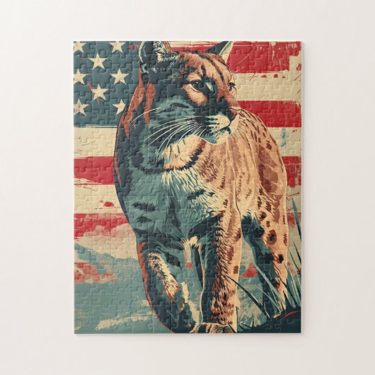 Puzzle Drapeau américain Lion Cougar Mountain Vintage (Vertical)