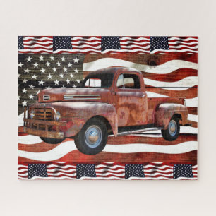 Puzzle Drapeau américain vintage Red Truck