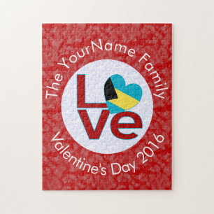 Puzzle Drapeau bahaméen Lettres rouges AMOUR blanc sur ro