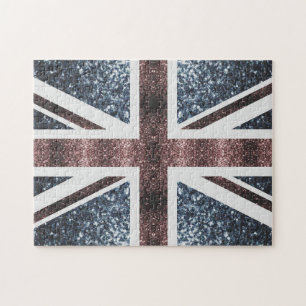 Puzzle Drapeau rustique UK rouge bleu étincelants parties