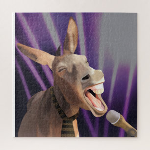 Puzzle Drôle chanter âne ferme animal violet Arrière - pl