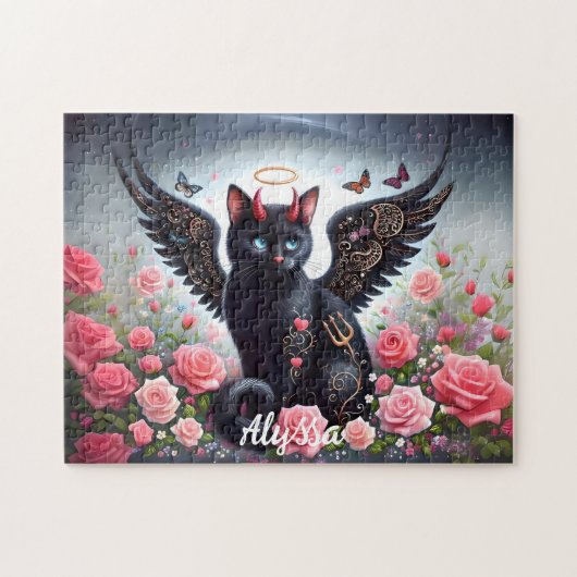 Puzzle Drôle de chat ange et démon noir (Horizontal)