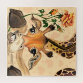 Puzzle drôle de girafe avec rose (Horizontal)