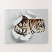 Puzzle Drôle Gray Cat Popping à travers l'illusion du pap (Horizontal)