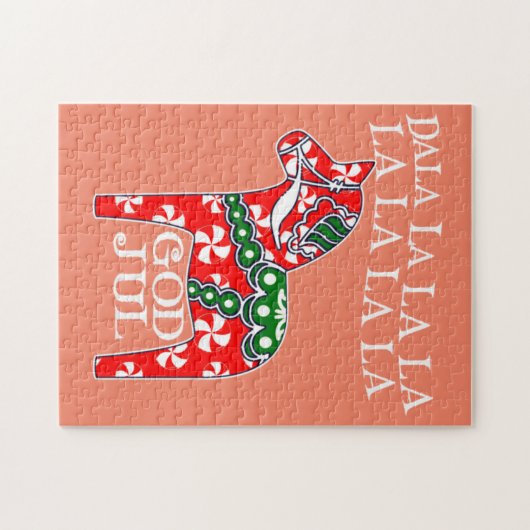 Puzzle Drôle Noël suédois Dieu Jul Dala Horse Dalahos (Horizontal)