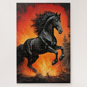 Puzzle du cheval noir majestueux