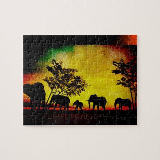 Puzzle du coucher de soleil des éléphants (Horizontal)