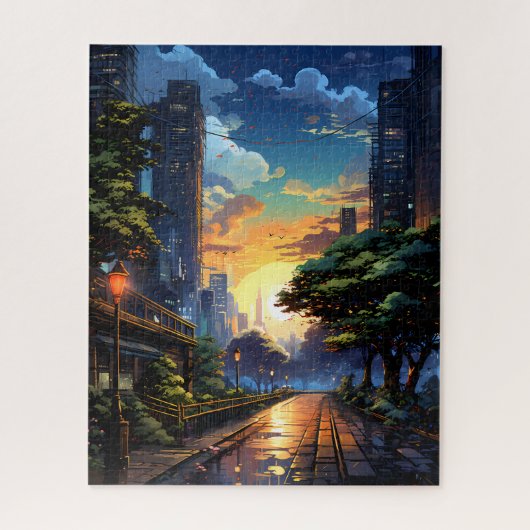 Puzzle du coucher du soleil de ville (Vertical)