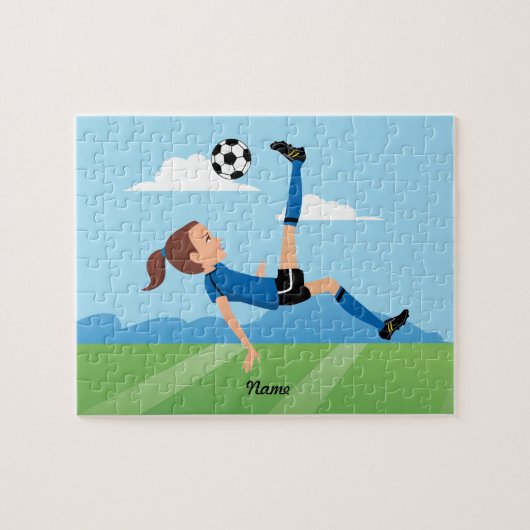 Puzzle du footballeur de la fille avec l'étain (Horizontal)