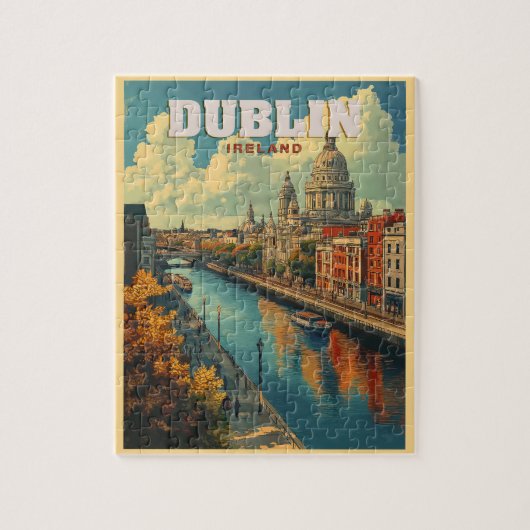 Puzzle Dublin City Ireland - Retro Travel (Vertical)