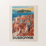 Puzzle Dubrovnik Croatie Illustration Voyage Art Vintage<br><div class="desc">Dubrovnik conception de déplacement vectoriel rétro. Elle est connue pour sa Vieille Ville,  entourée de massifs murs en pierre datant du XVIe siècle.</div>
