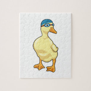 Puzzle Duck at Swimming with Swimming goggles