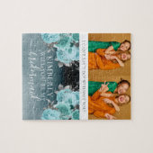 Puzzle Dusty Blue Floral Be My Bridesmaid Photo (Horizontal)