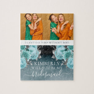 Puzzle Dusty Blue Floral Be My Bridesmaid Photo
