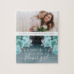 Puzzle Dusty Blue Floral Be My Flower Girl Photo