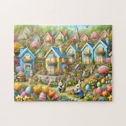 Puzzle Easter Bunny Village, Pastel Painted Cottages (Horizontal)