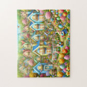 Puzzle Easter Bunny Village, Pastel Painted Cottages (Vertical)