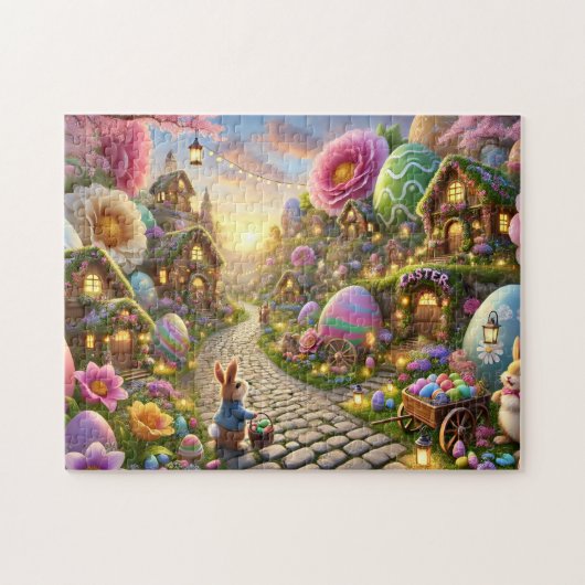 Puzzle Easter Bunny Village Whimsical Spring Scene (Horizontal)