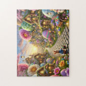 Puzzle Easter Bunny Village Whimsical Spring Scene (Vertical)
