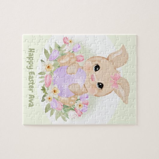 Puzzle Easter mignon lapin rose violet oeuf Nom personnal (Horizontal)