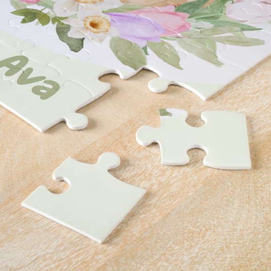 Puzzle Easter mignon lapin rose violet oeuf Nom personnal (Côté)