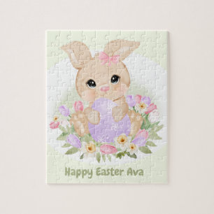 Puzzle Easter mignon lapin rose violet oeuf Nom personnal