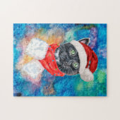 Puzzle Écharpe de Noël à aquarelle Chat Noir Noël (Horizontal)