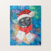 Puzzle Écharpe de Noël à aquarelle Chat Noir Noël (Vertical)