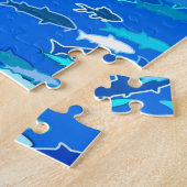 Puzzle École de poisson, bleu foncé, blanc et turquoise (Côté)