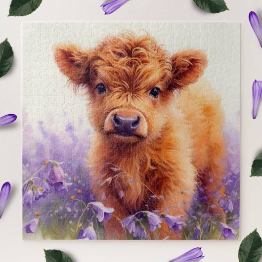 Puzzle Écossais Highland Vache Calf Violet Fleurs sauvage