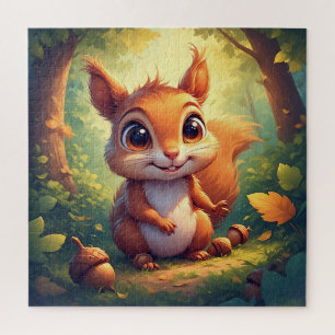 Puzzle Écureuil de dessin animé adorable dans une forêt