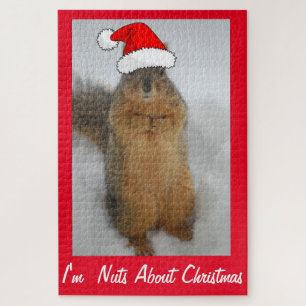 Puzzle Écureuil de Noël avec chapeau de Père Noël
