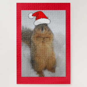 Puzzle Écureuil de Noël avec le chapeau de Noël