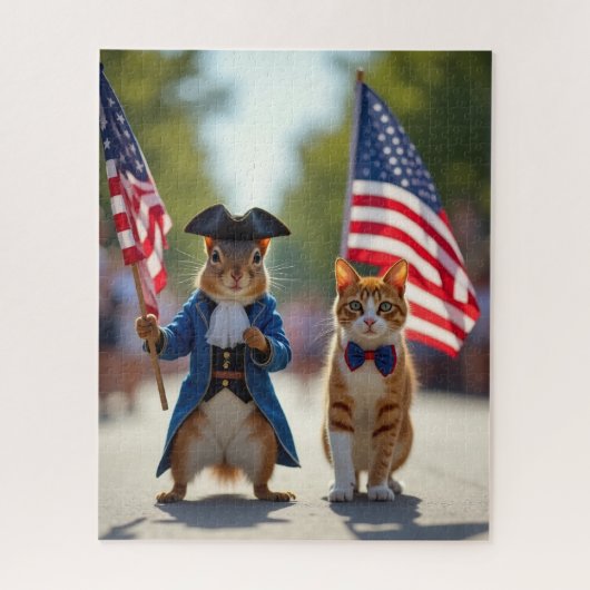 Puzzle Écureuil patriotique et chat (Vertical)