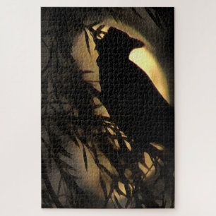 Puzzle Eerie Raven Silhouette Contre Une Lune Fantastique